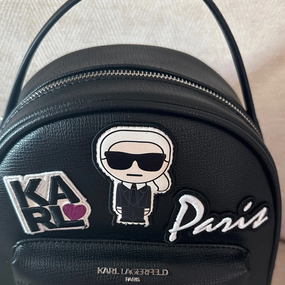 Karl Lagerfeld Black Backpack with Iconic Patches